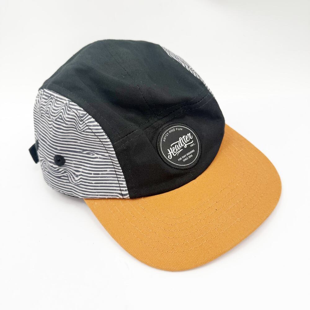 Headster Kids Hat 52cm 2/7 Years Lineup Five Boys 5 Panel Cap Stripe B&W Cotton